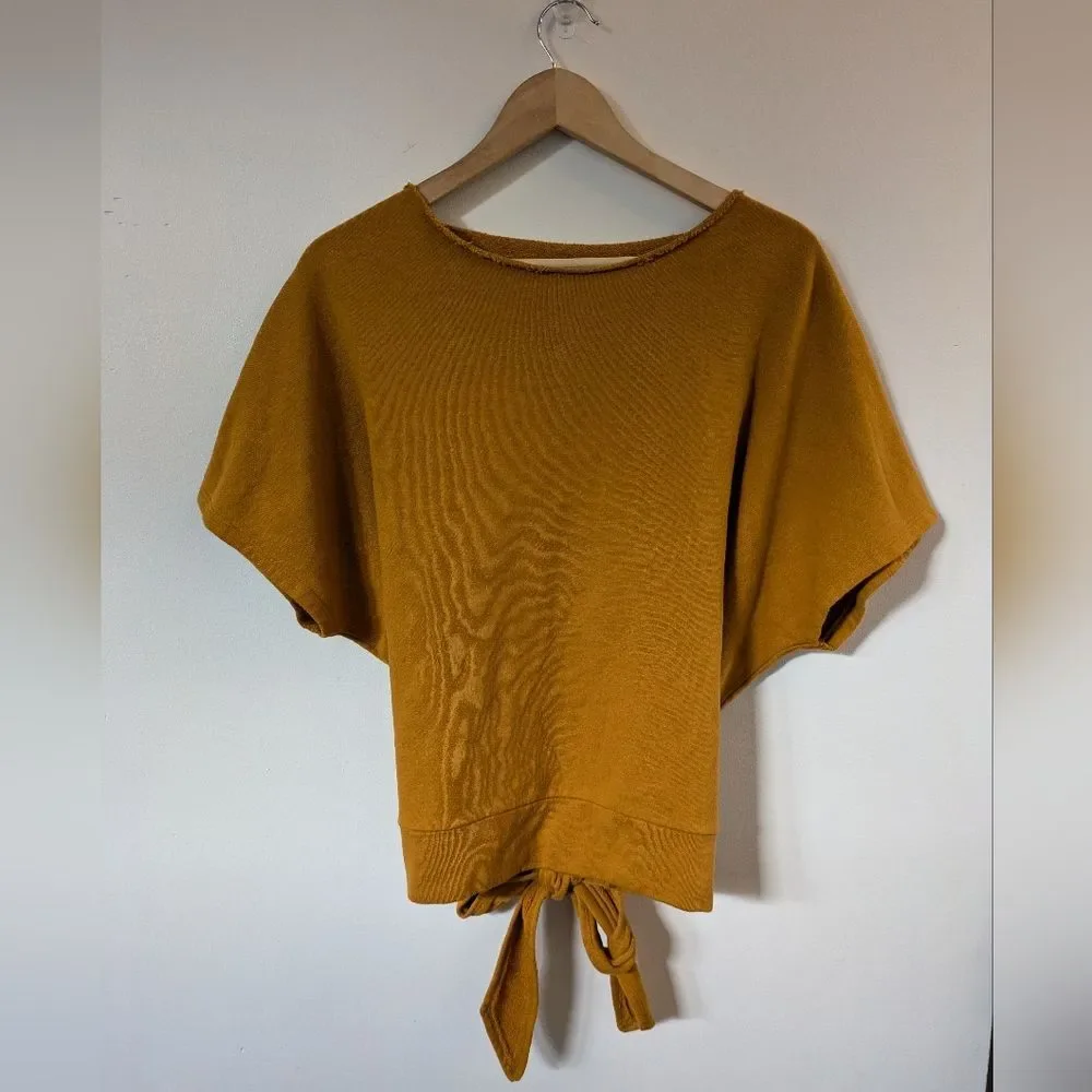 Anthropologie Tie Back Sweatshirt Tee Top Golden Mustard Yellow M Medium